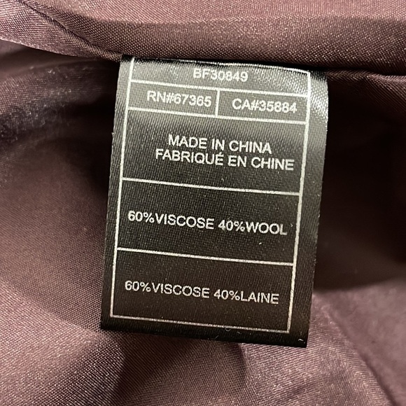 BB Dakota Maroon Wool Trench Coat With Asymmetrical Zip & Front Pockets Size XS - Picture 10 of 10